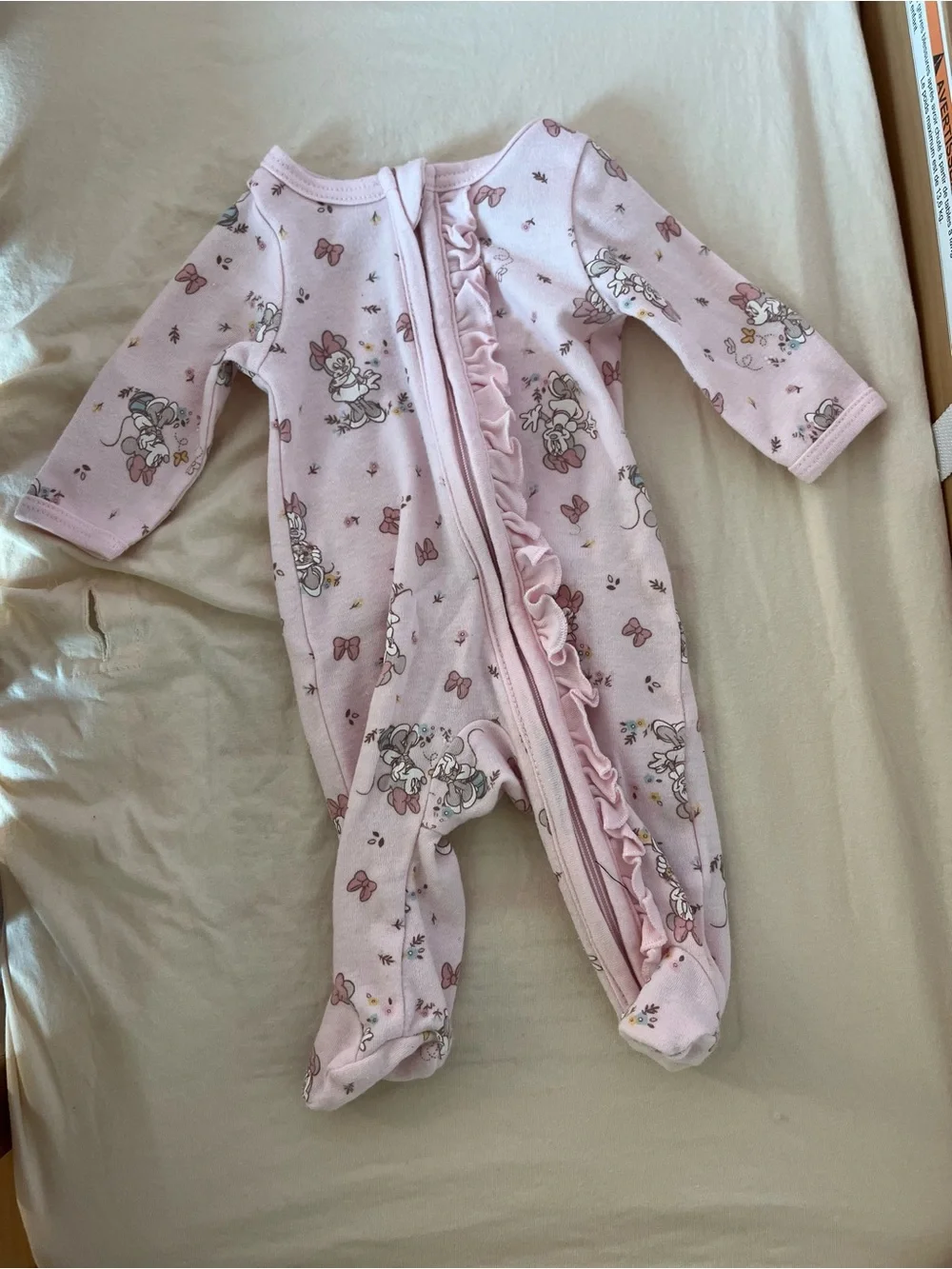 Disney Light Pink Ruffle Zip Footed One-Piece with Bunny Print